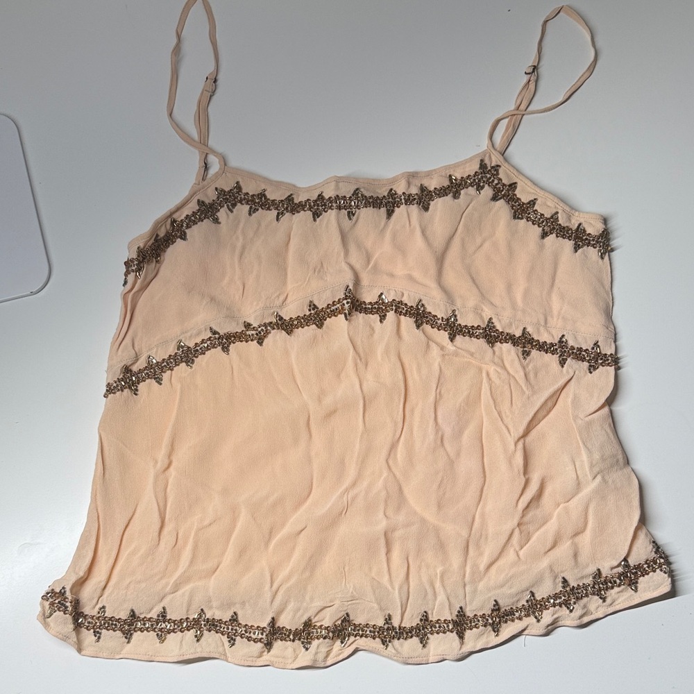 ZARA Peach BEADED -Trim Cami Top